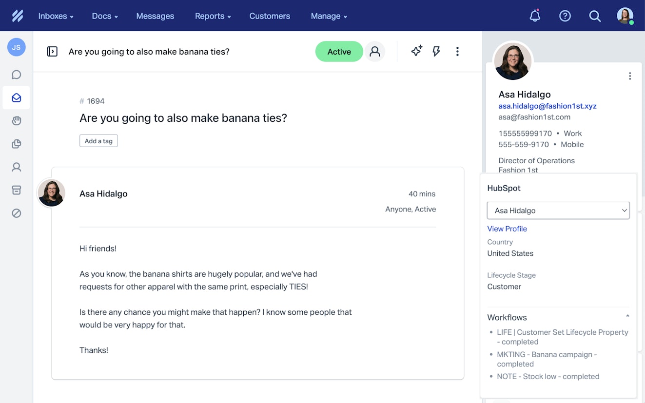 Hubspot - Example of Help Scout with HubSpot integration